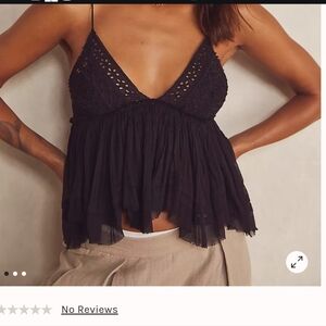 Free people one carrie large babydoll boho tank blouse black embroidered